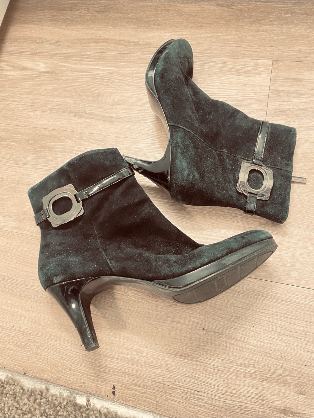 Bandolino Black Suede Ankle Booties with Decorative Buckle